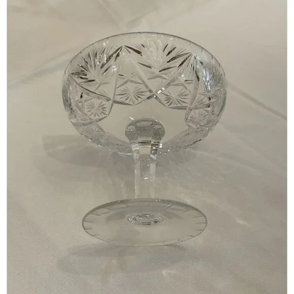 American Brilliant Cut Lead Crystal Compote EAP Pedestal Dish Footed Candy Bowl